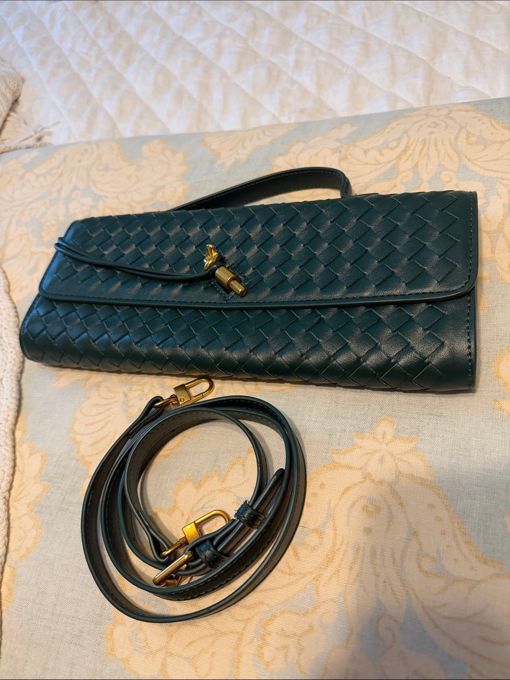 Woven Leather Clutch in Forest Green